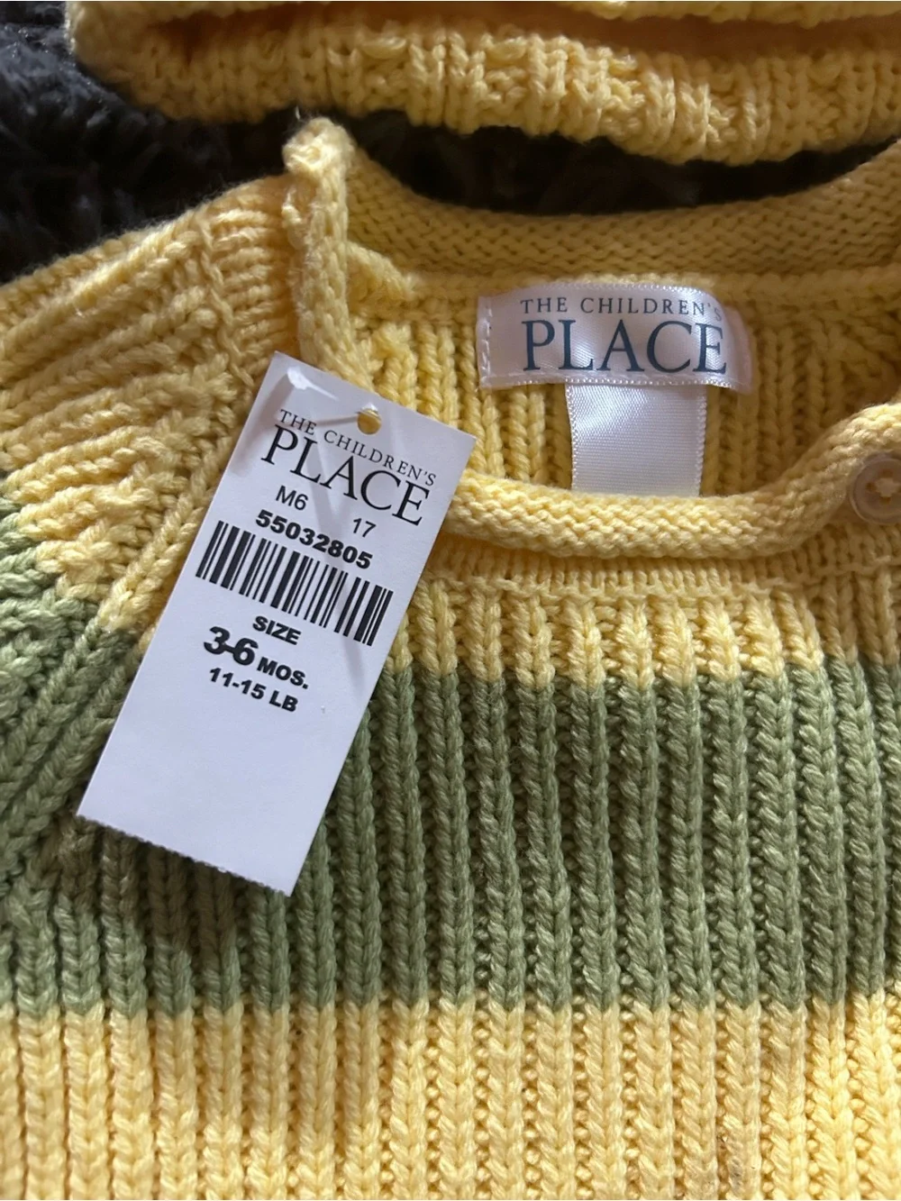 The Children's Place Yellow & Olive Striped Knit Sweater and Pom Hat Set